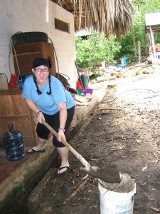 Crystal cleaning drainage system at animal refuge in Guatemala